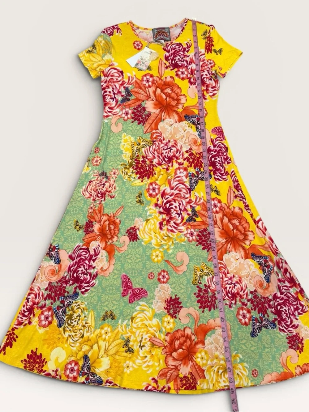 Johnny Was The Janie Favorite Cap Sleeve Midi Dress Charlie Floral Yellow Small